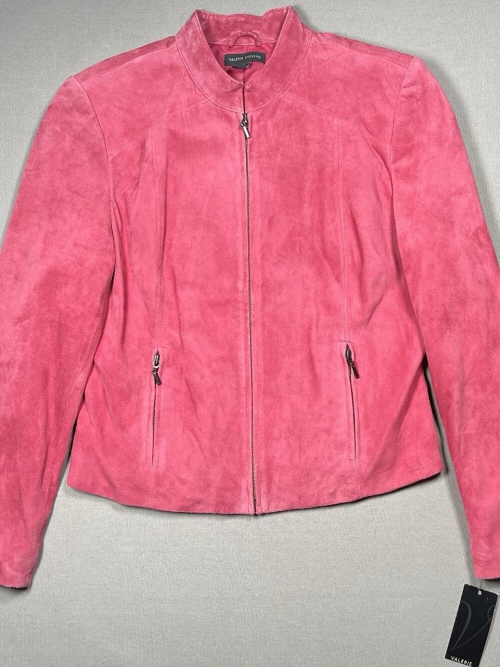 NWT Valerie Stevens Suede Leather Red Pink Zip Up Jacket - Women Size Medium